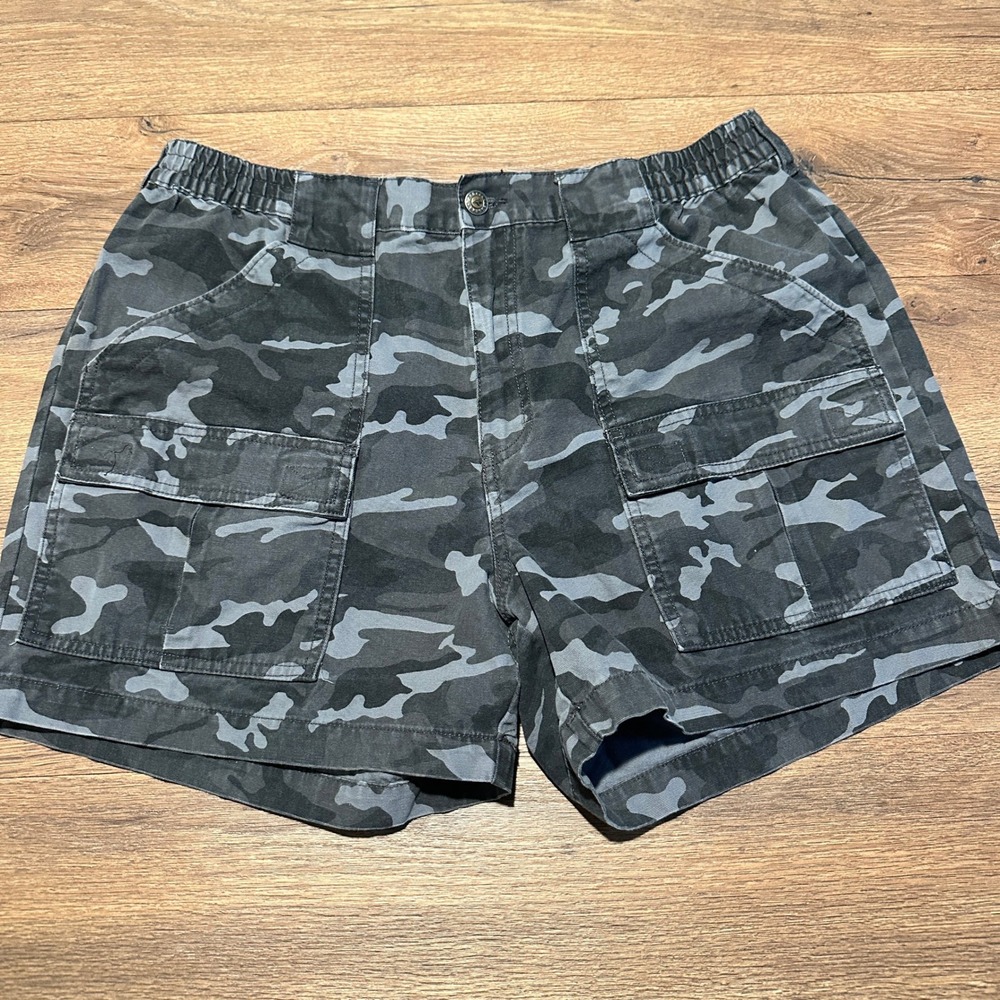 RedHead Cargo Shorts Mens 38 Grey Black Camo Elastic Waist Cotton Canvas